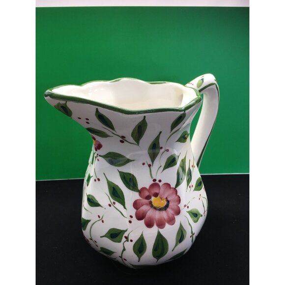 Vintage RCCL Portugal Water Pitcher Porcelain Painted Floral & Leaves Signed  67 - Picture 3 of 14